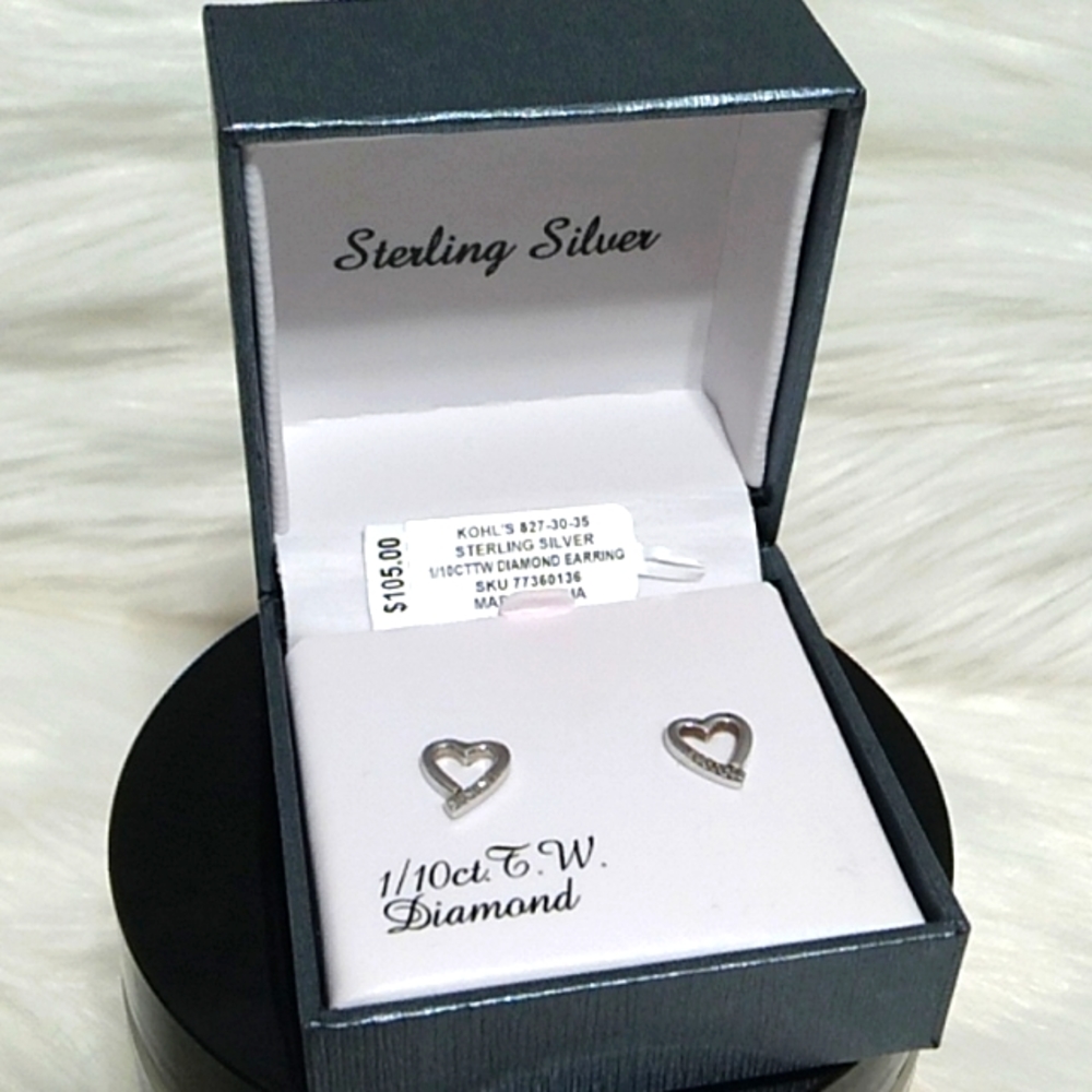 SALE! Sterling Silver 1/10ct. Diamonds Heart Earrings From Kohls Wore Once